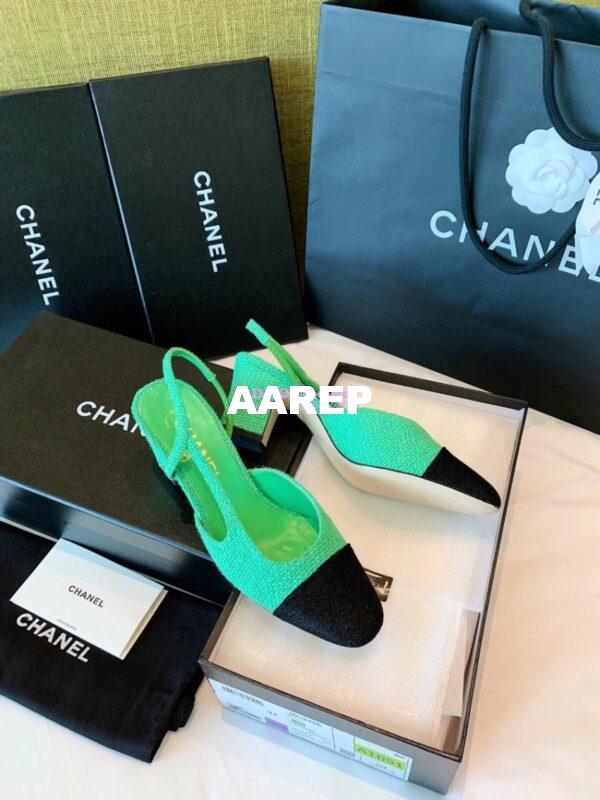 Replica Chanel Slingbacks 65mm Cotton Tweed G31318 Green Black 7