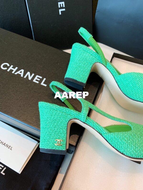 Replica Chanel Slingbacks 65mm Cotton Tweed G31318 Green Black 10