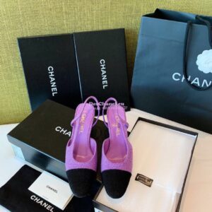 Replica Chanel Slingbacks 65mm Cotton Tweed G31318 Purple Black