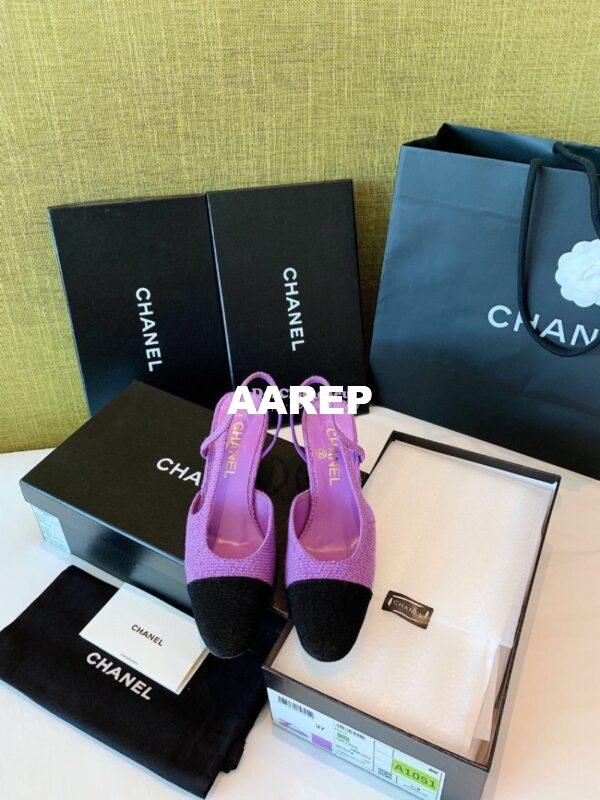 Replica Chanel Slingbacks 65mm Cotton Tweed G31318 Purple Black 3