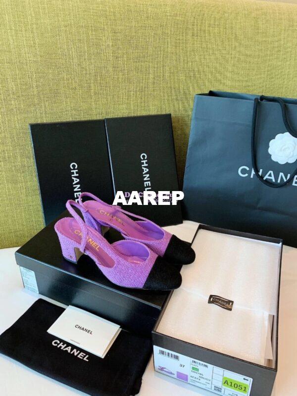 Replica Chanel Slingbacks 65mm Cotton Tweed G31318 Purple Black 4