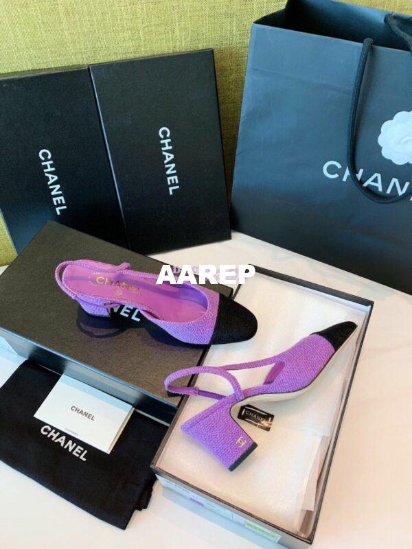 Replica Chanel Slingbacks 65mm Cotton Tweed G31318 Purple Black 5