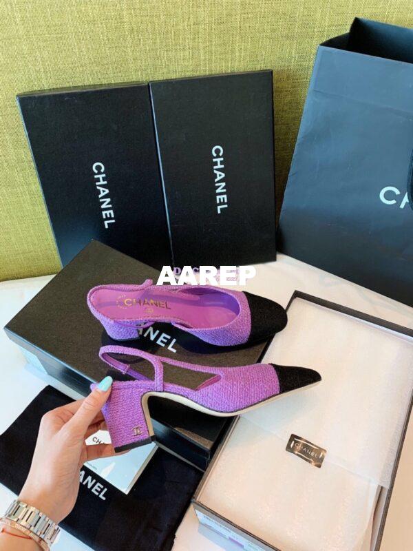 Replica Chanel Slingbacks 65mm Cotton Tweed G31318 Purple Black 6