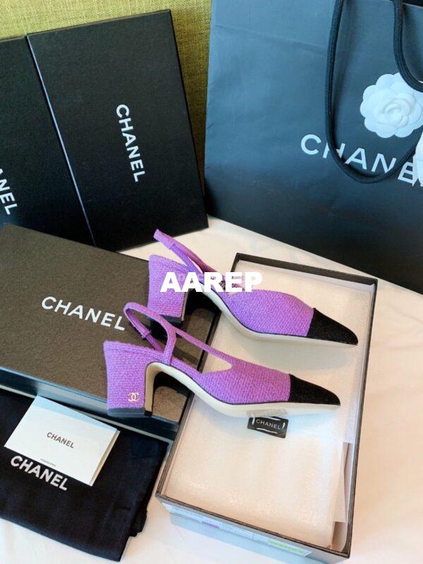 Replica Chanel Slingbacks 65mm Cotton Tweed G31318 Purple Black 7
