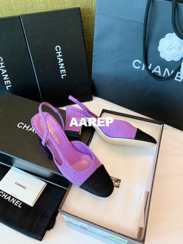 Replica Chanel Slingbacks 65mm Cotton Tweed G31318 Purple Black 8