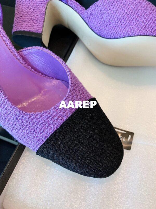 Replica Chanel Slingbacks 65mm Cotton Tweed G31318 Purple Black 9