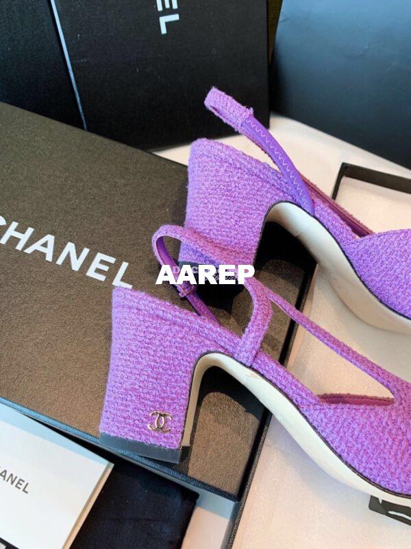 Replica Chanel Slingbacks 65mm Cotton Tweed G31318 Purple Black 10