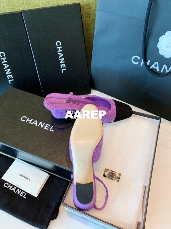 Replica Chanel Slingbacks 65mm Cotton Tweed G31318 Purple Black 11