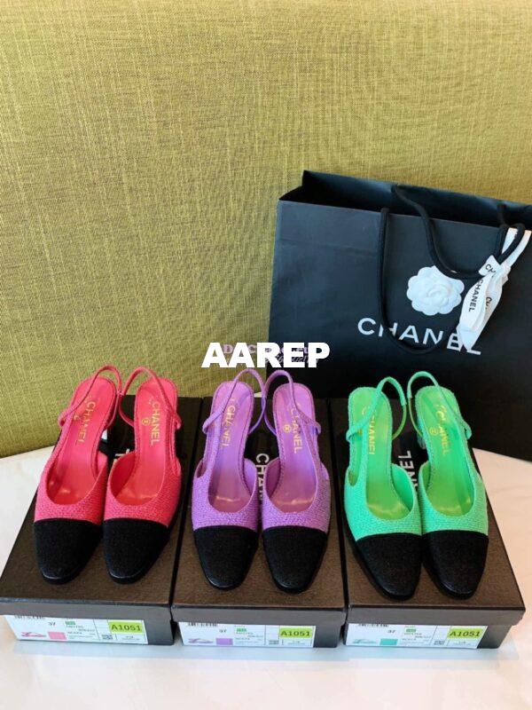 Replica Chanel Slingbacks 65mm Cotton Tweed G31318 Purple Black 12