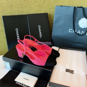 Replica Chanel Slingbacks 65mm Cotton Tweed G31318 Pink Black