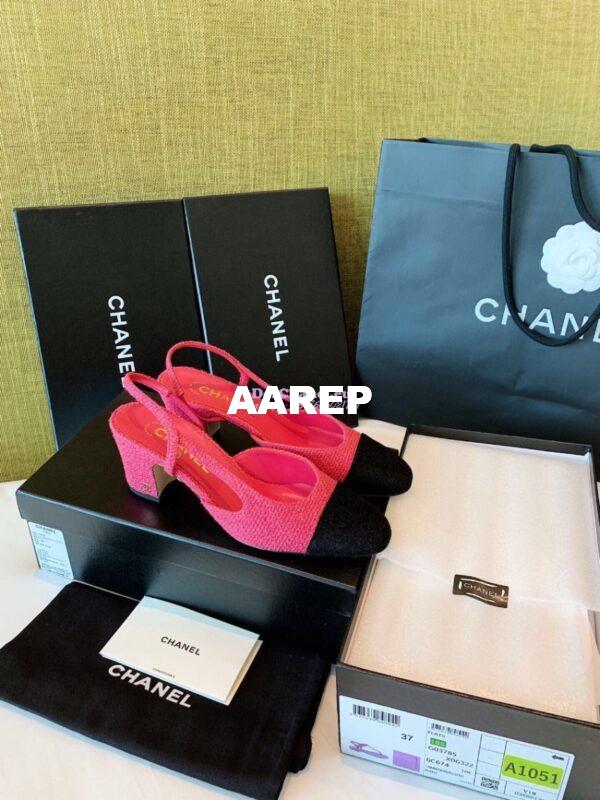 Replica Chanel Slingbacks 65mm Cotton Tweed G31318 Pink Black