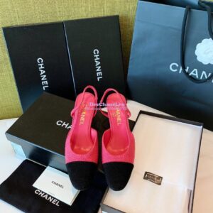 Replica Chanel Slingbacks 65mm Cotton Tweed G31318 Pink Black 2