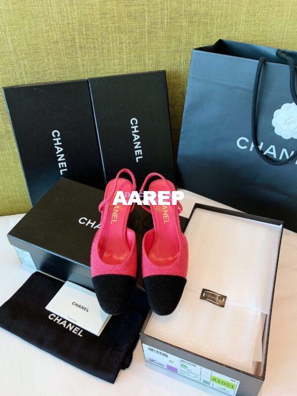 Replica Chanel Slingbacks 65mm Cotton Tweed G31318 Pink Black 2
