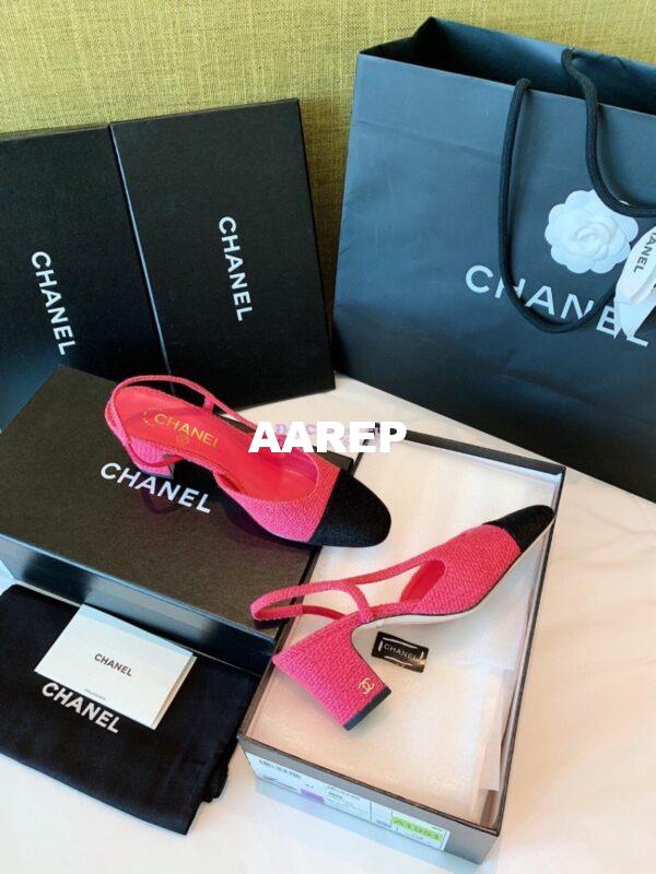 Replica Chanel Slingbacks 65mm Cotton Tweed G31318 Pink Black 3