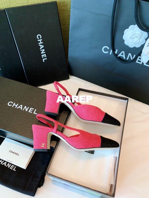 Replica Chanel Slingbacks 65mm Cotton Tweed G31318 Pink Black 5