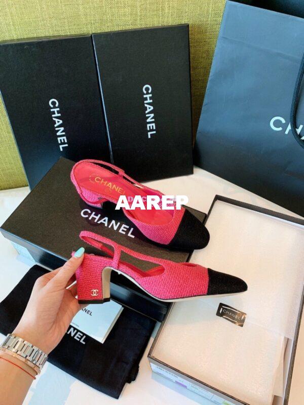 Replica Chanel Slingbacks 65mm Cotton Tweed G31318 Pink Black 6