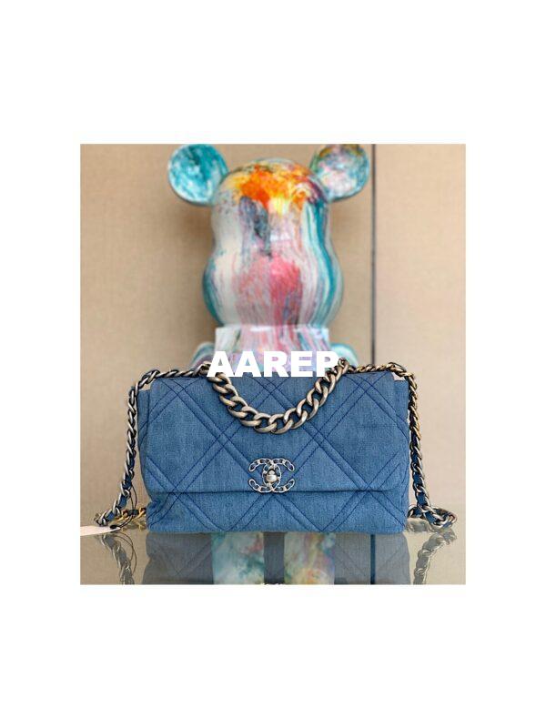 Replica Chanel 19 Large Flap Bag AS1161 Denim with Silver 3