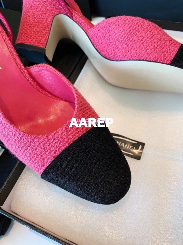 Replica Chanel Slingbacks 65mm Cotton Tweed G31318 Pink Black 7