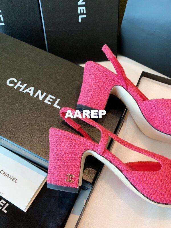 Replica Chanel Slingbacks 65mm Cotton Tweed G31318 Pink Black 8