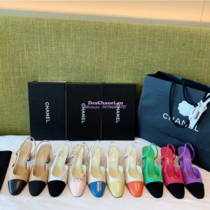Replica Chanel Slingbacks 65mm Goatskin Lambskin Cap Toe G31318 Ivory Orange