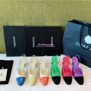 Replica Chanel Slingbacks 65mm Goatskin Lambskin Cap Toe G31318 Ivory Orange 2