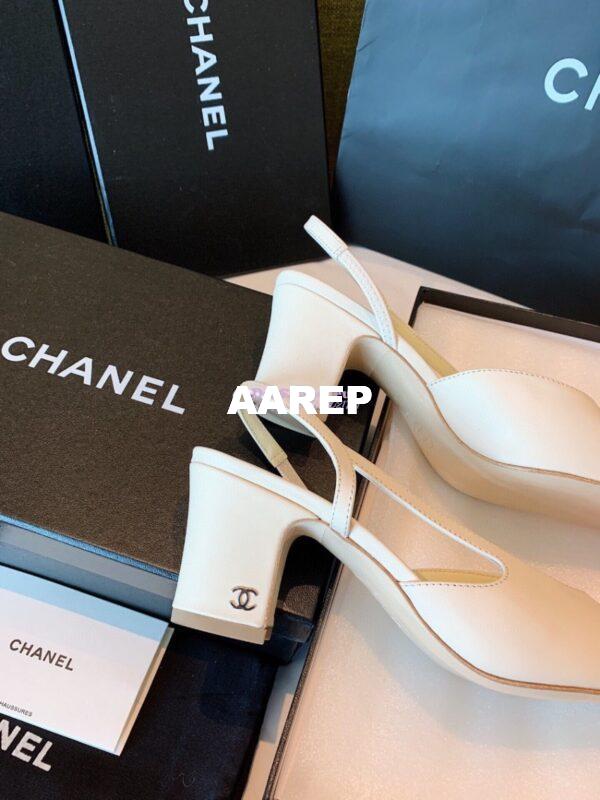 Replica Chanel Slingbacks 65mm Goatskin Lambskin Cap Toe G31318 Ivory Orange 11