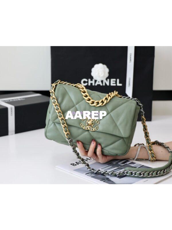 Replica Chanel 19 Small Flap Bag AS1160 Lambskin Matcha Green 2