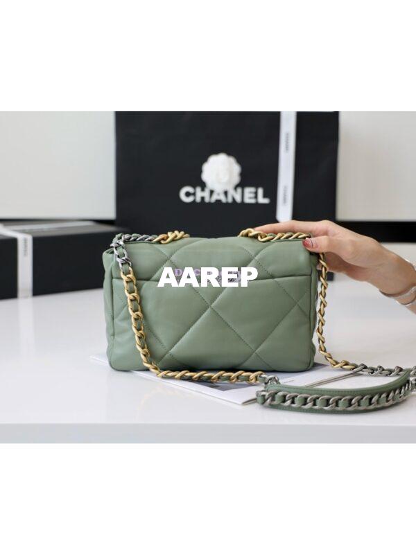 Replica Chanel 19 Small Flap Bag AS1160 Lambskin Matcha Green 3