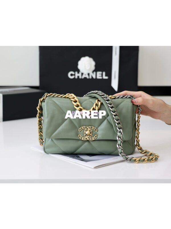 Replica Chanel 19 Small Flap Bag AS1160 Lambskin Matcha Green 5