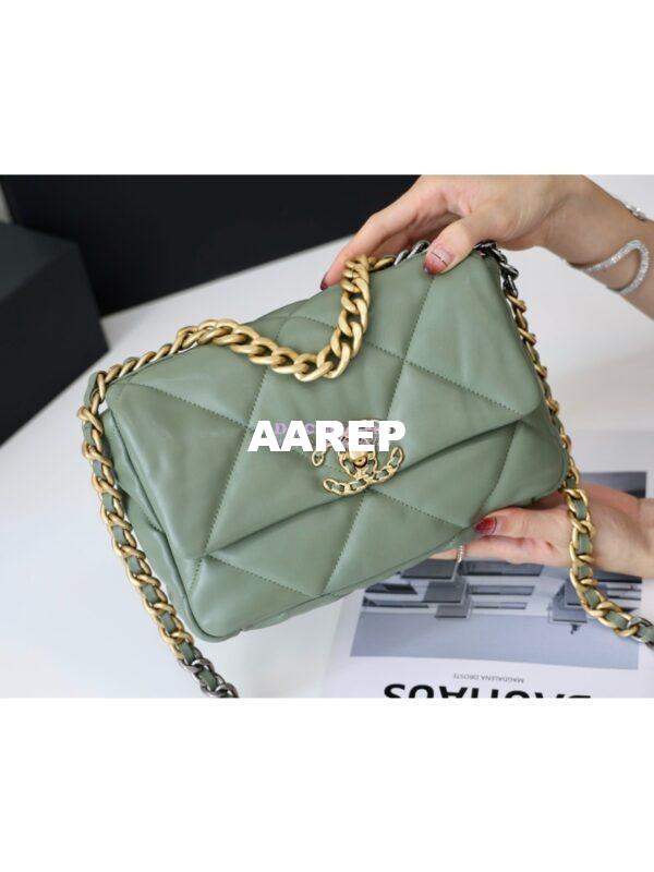 Replica Chanel 19 Small Flap Bag AS1160 Lambskin Matcha Green 7
