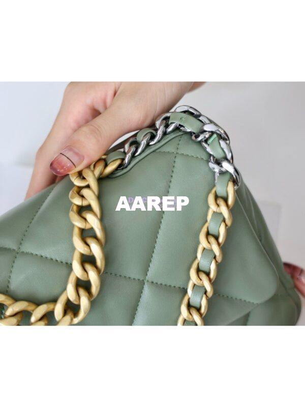Replica Chanel 19 Small Flap Bag AS1160 Lambskin Matcha Green 10