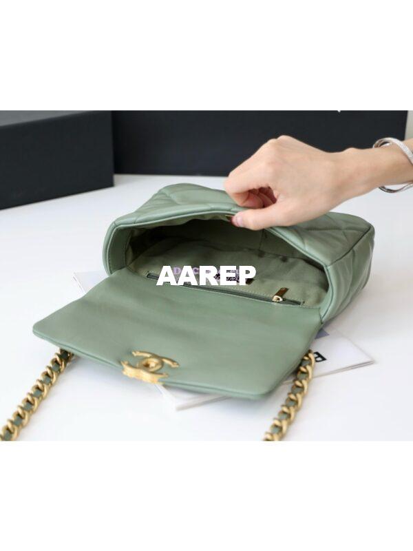 Replica Chanel 19 Small Flap Bag AS1160 Lambskin Matcha Green 13