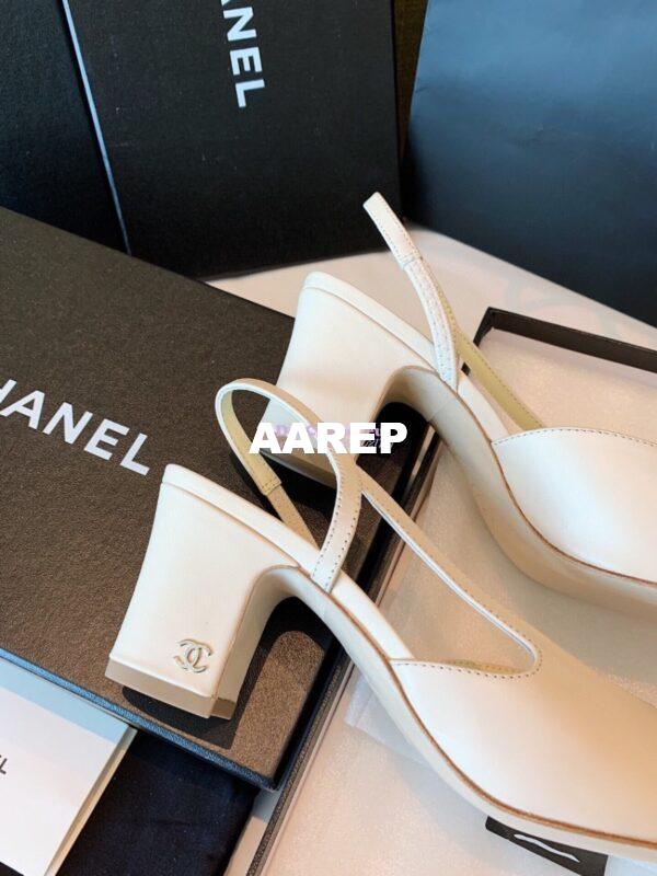 Replica Chanel Slingbacks 65mm Goatskin Lambskin Cap Toe G31318 Ivory Blue 8