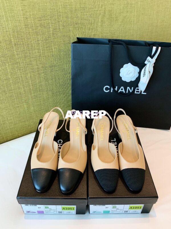 Replica Chanel Slingbacks 65mm Goatskin Lambskin Cap Toe G31318 Beige Black 4