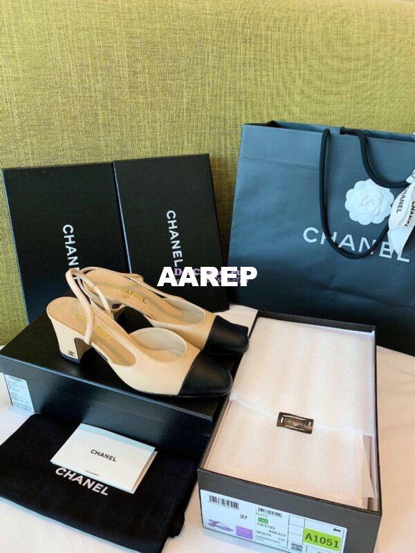 Replica Chanel Slingbacks 65mm Goatskin Lambskin Cap Toe G31318 Beige Black 5
