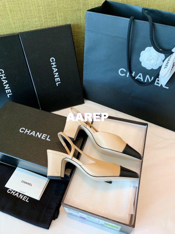 Replica Chanel Slingbacks 65mm Goatskin Lambskin Cap Toe G31318 Beige Black 8