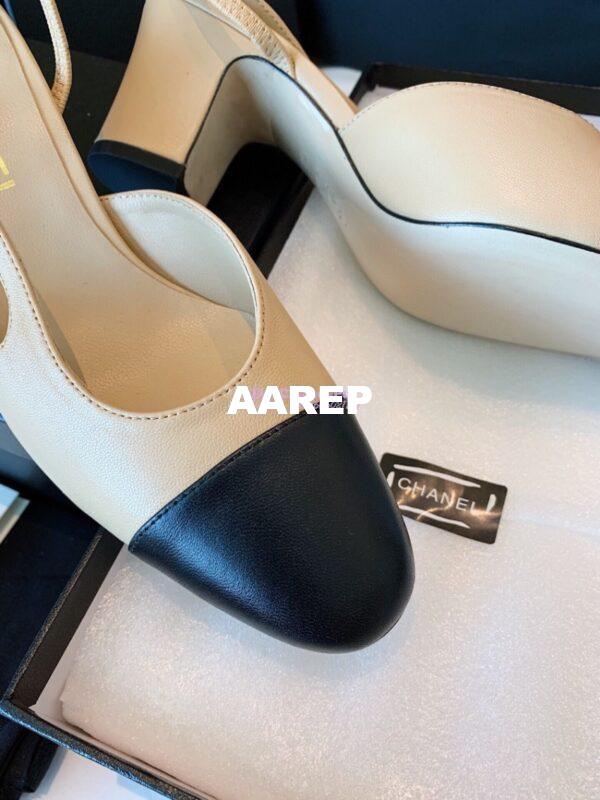 Replica Chanel Slingbacks 65mm Goatskin Lambskin Cap Toe G31318 Beige Black 10