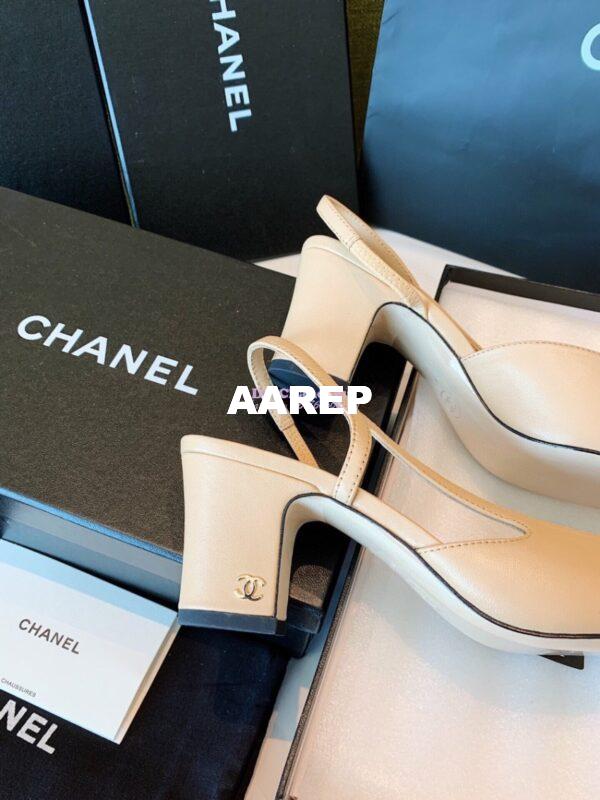 Replica Chanel Slingbacks 65mm Goatskin Lambskin Cap Toe G31318 Beige Black 11