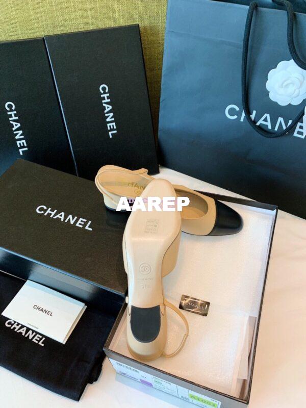 Replica Chanel Slingbacks 65mm Goatskin Lambskin Cap Toe G31318 Beige Black 12