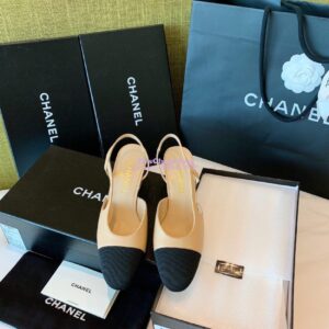 Replica Chanel Slingbacks 65mm Goatskin W/ Grosgrain G31318 Beige Black