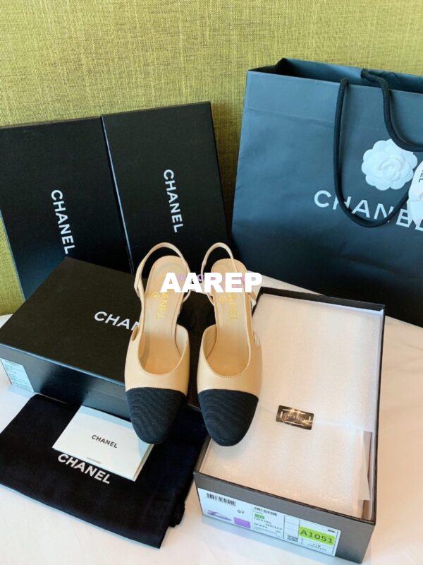 Replica Chanel Slingbacks 65mm Goatskin W/ Grosgrain G31318 Beige Black 2