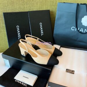 Replica Chanel Slingbacks 65mm Goatskin W/ Grosgrain G31318 Beige Black 2