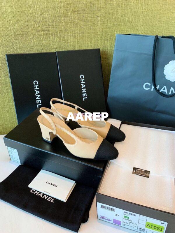 Replica Chanel Slingbacks 65mm Goatskin W/ Grosgrain G31318 Beige Black 3