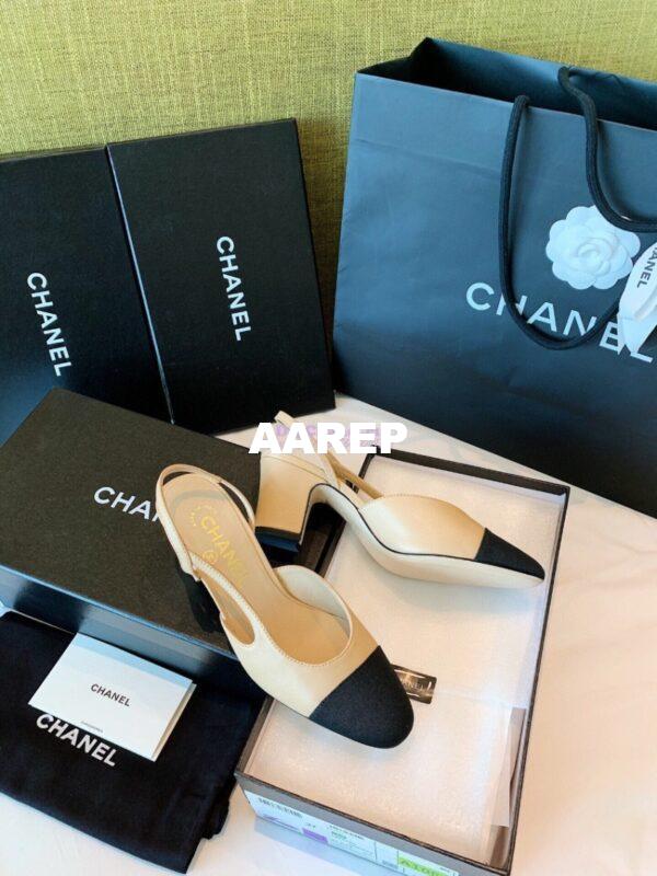 Replica Chanel Slingbacks 65mm Goatskin W/ Grosgrain G31318 Beige Black 4