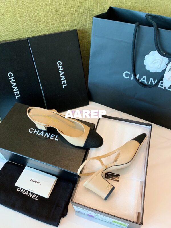 Replica Chanel Slingbacks 65mm Goatskin W/ Grosgrain G31318 Beige Black 5