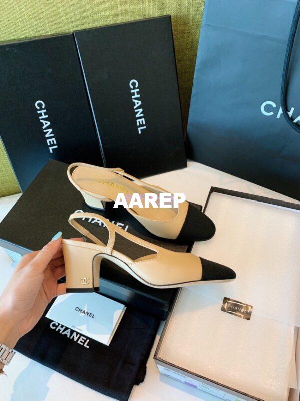 Replica Chanel Slingbacks 65mm Goatskin W/ Grosgrain G31318 Beige Black 6