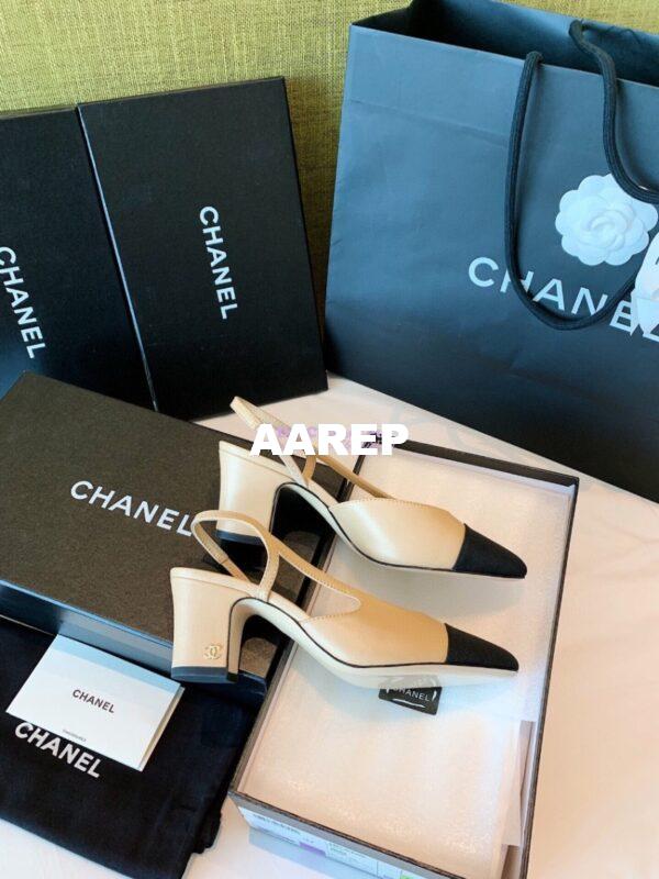 Replica Chanel Slingbacks 65mm Goatskin W/ Grosgrain G31318 Beige Black 9