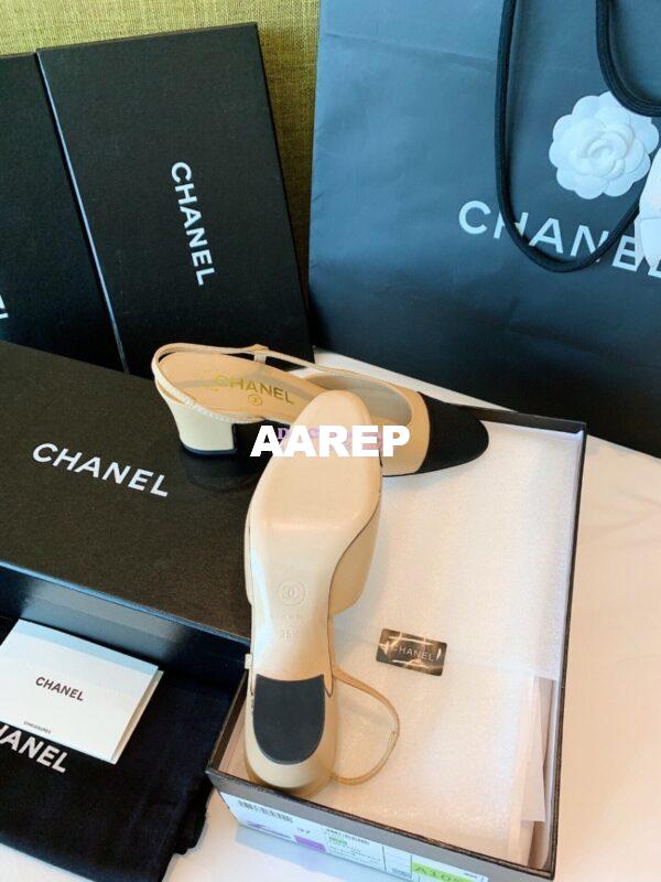 Replica Chanel Slingbacks 65mm Goatskin W/ Grosgrain G31318 Beige Black 10