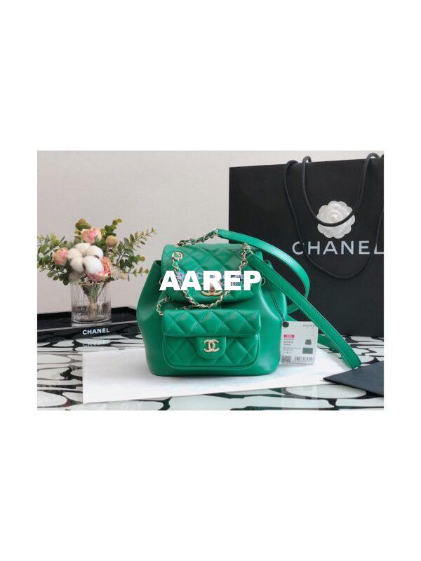 Replica Chanel 22SS Mini Duma Backpack in Lambskin AS2908 Green 2