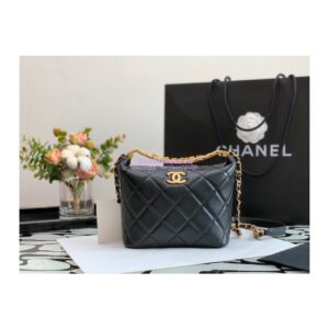 Replica Chanel Diamanté Logo Small Hobo Bag in Lambskin AS3242 Black